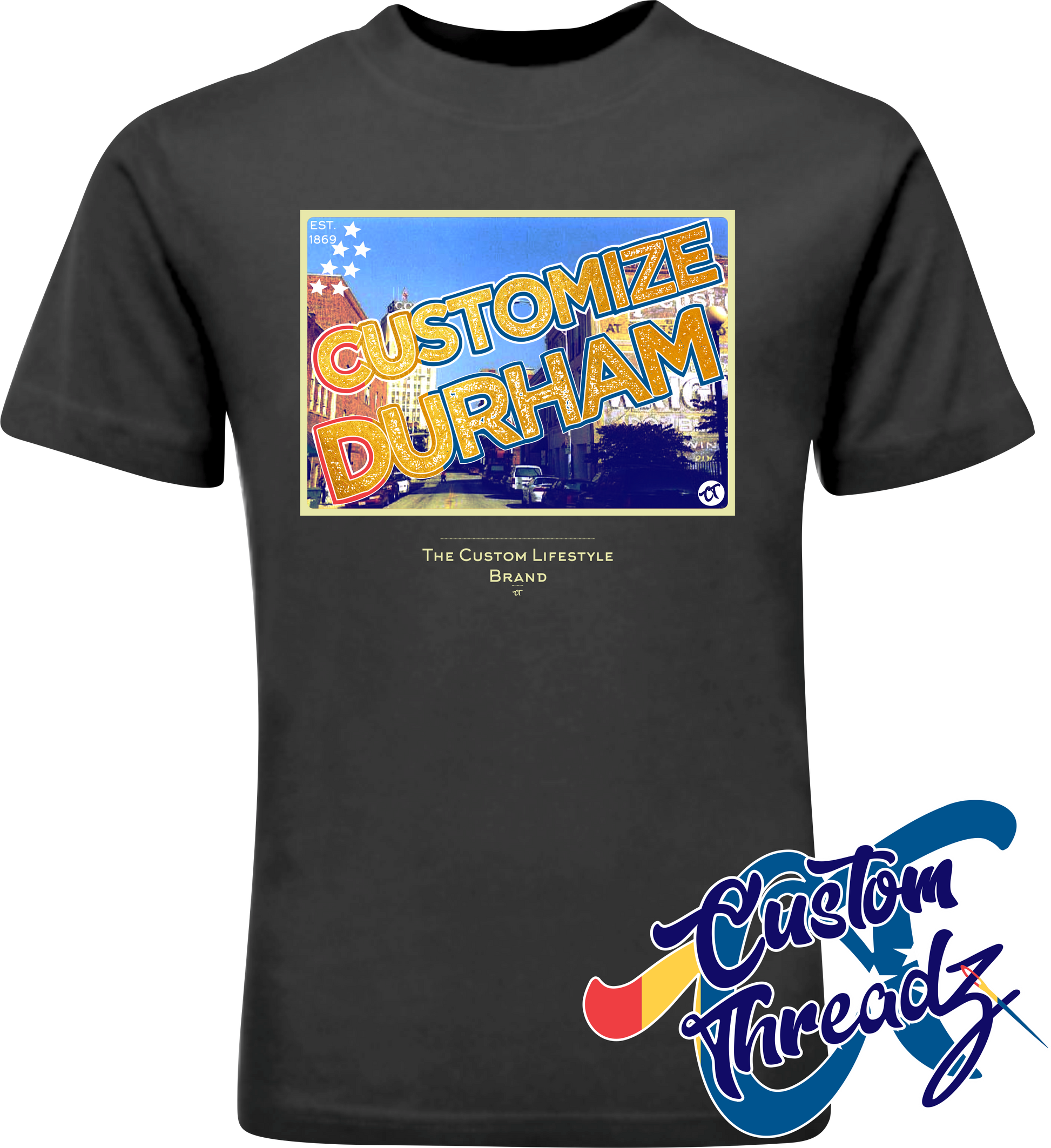 black youth tee with customize durham nc DTG printed design