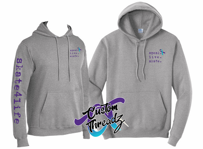 athletic heather grey youth hoodie with youth 2020 skate4life speak live skate DTG printed design