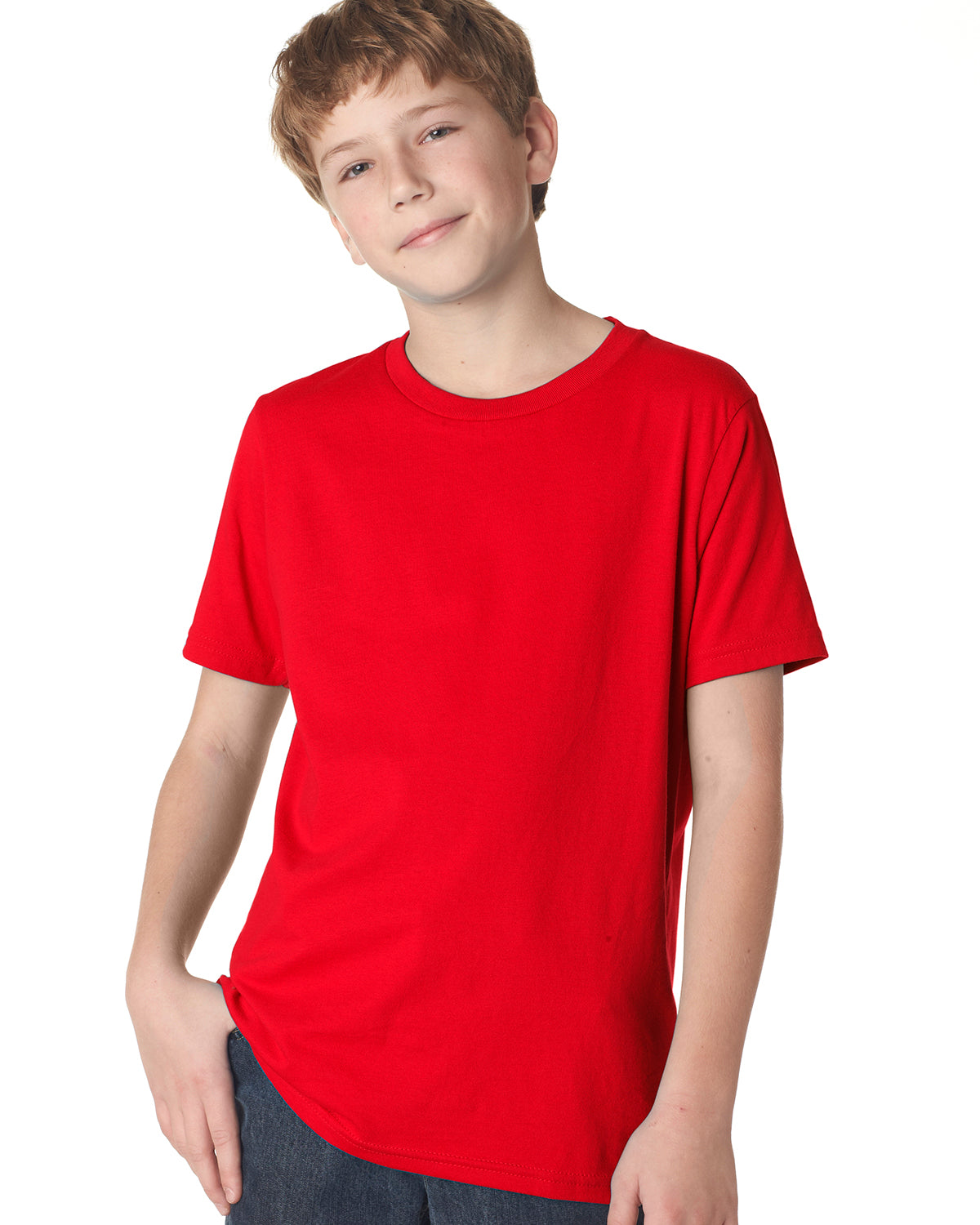 child model wearing next level youth tee in red