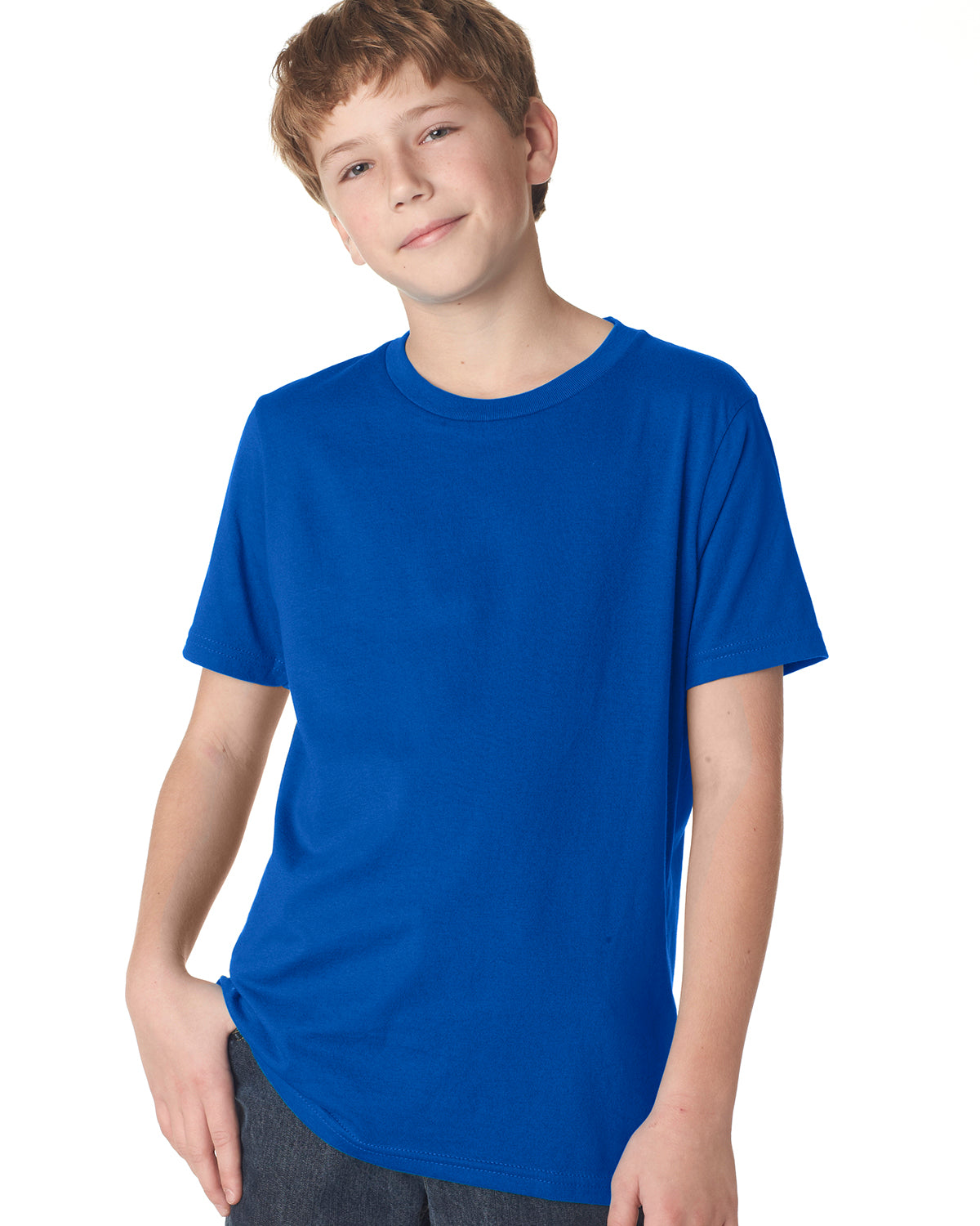 child model wearing next level youth tee in royal blue
