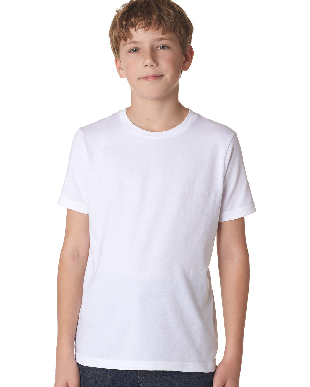 child model wearing next level youth tee in white