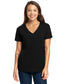 model wearing next level womens relaxed v-neck tee in black