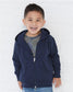smiling toddler wearing rabbit skins toddler full-zip fleece hoodie in navy