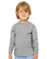 young boy wearing toddler bella+canvas long sleeve tee athletic heather