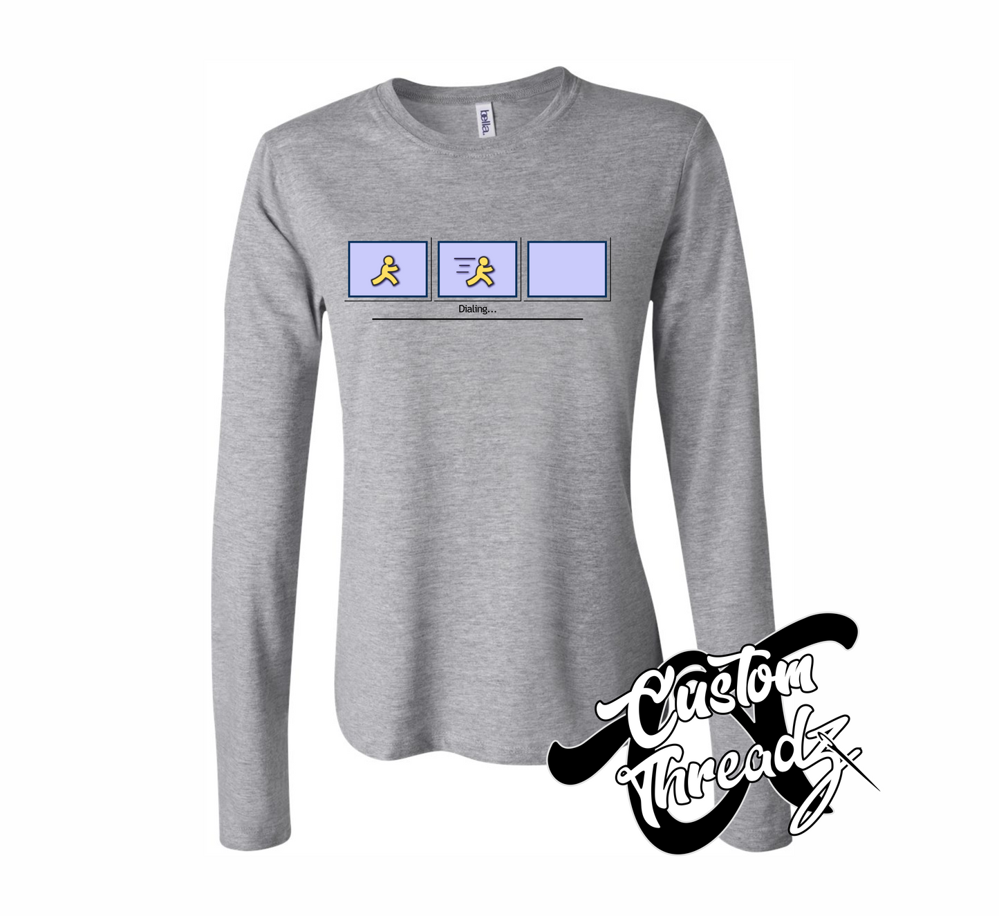 athletic heather grey womens long sleeve tee with AOL dial up DTG printed design