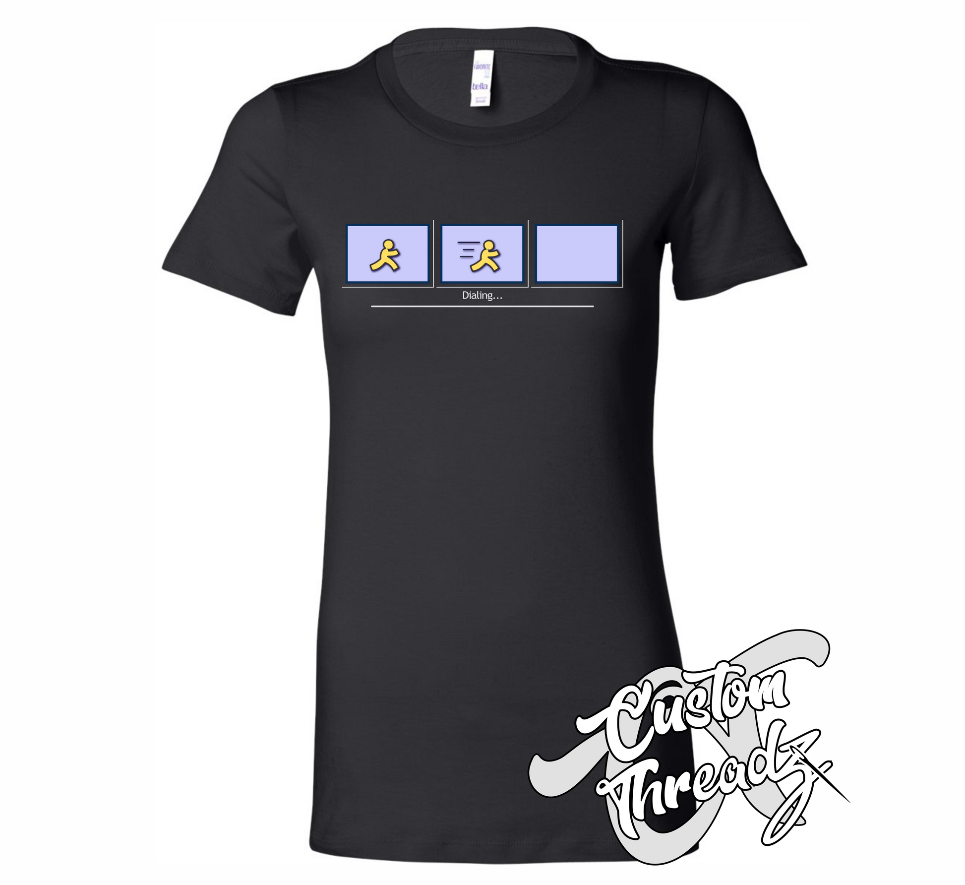 black womens tee with AOL dial up DTG printed design