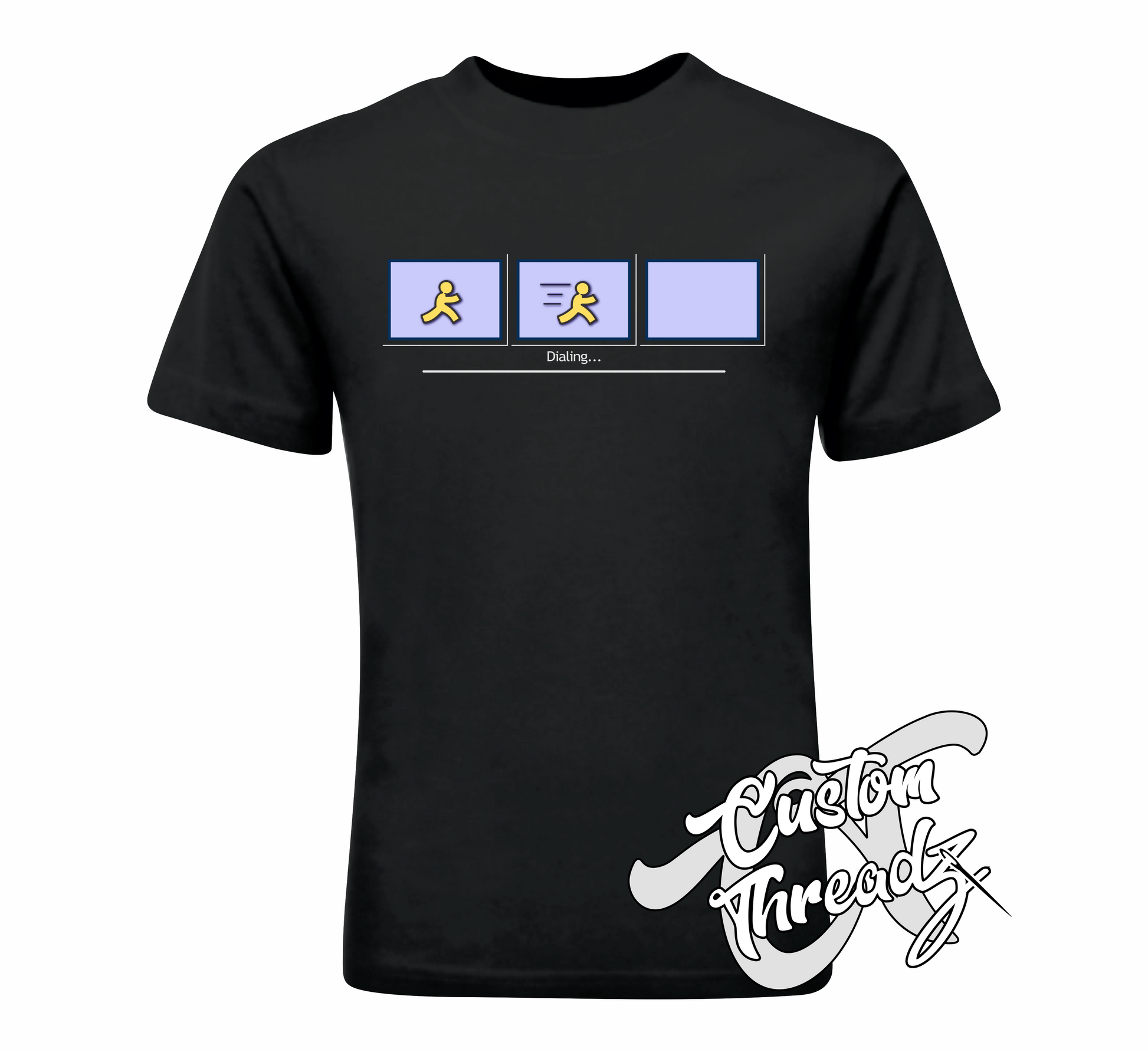 black youth tee with AOL loading dial up DTG printed design