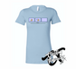 light blue womens tee with AOL dial up DTG printed design