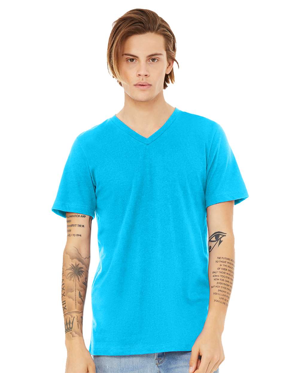 bella+canvas v-neck cvc t-shirt neon blue
