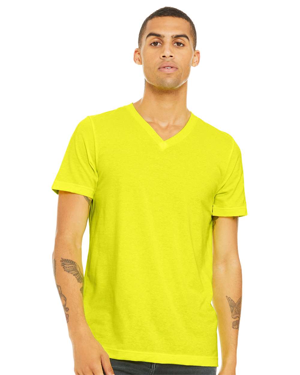 bella+canvas v-neck cvc t-shirt neon yellow