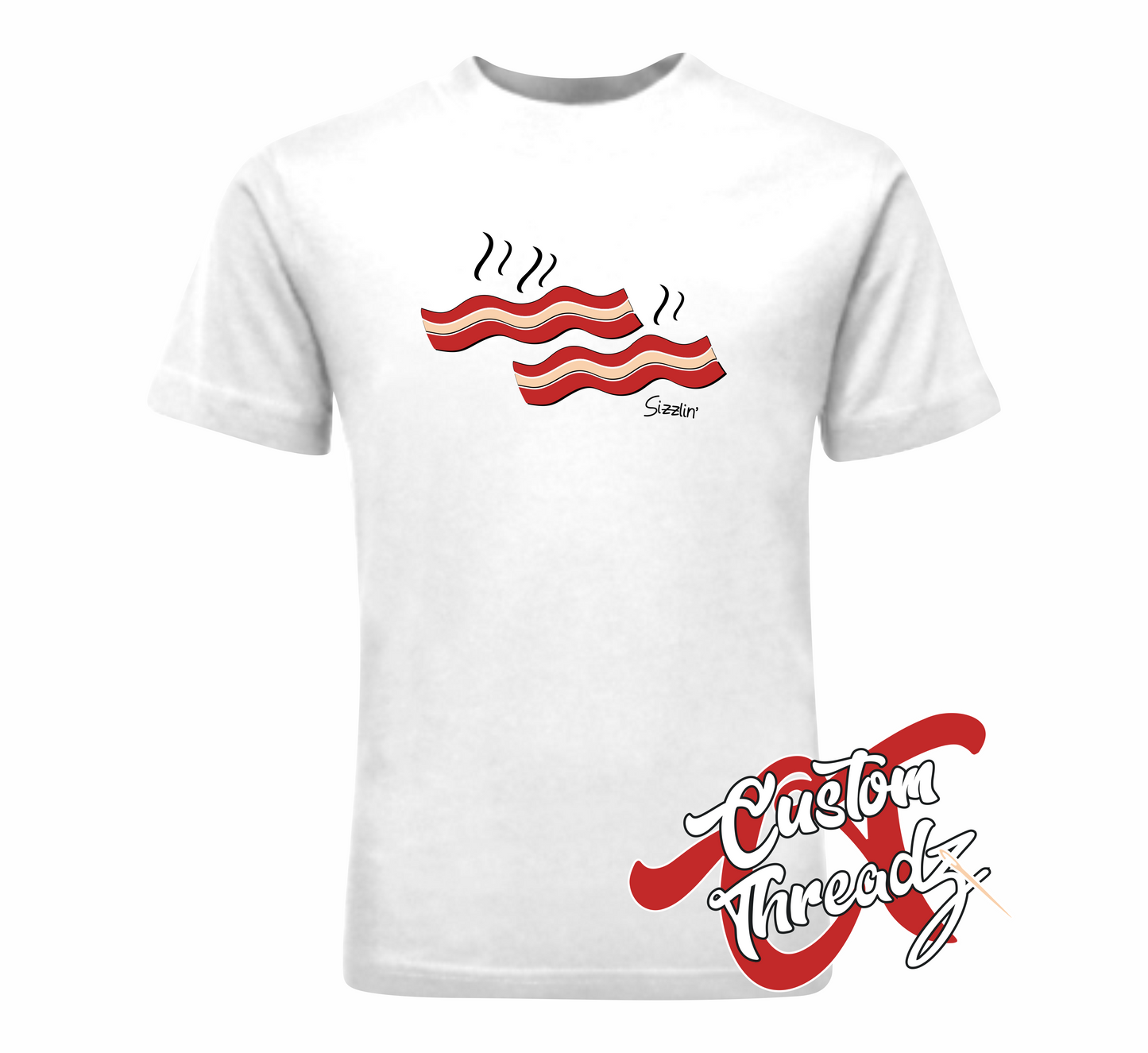 white tee with sizzlin bacon summer DTG printed design