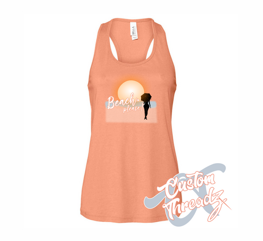 womens sunset tank top with beach please DTG printed design