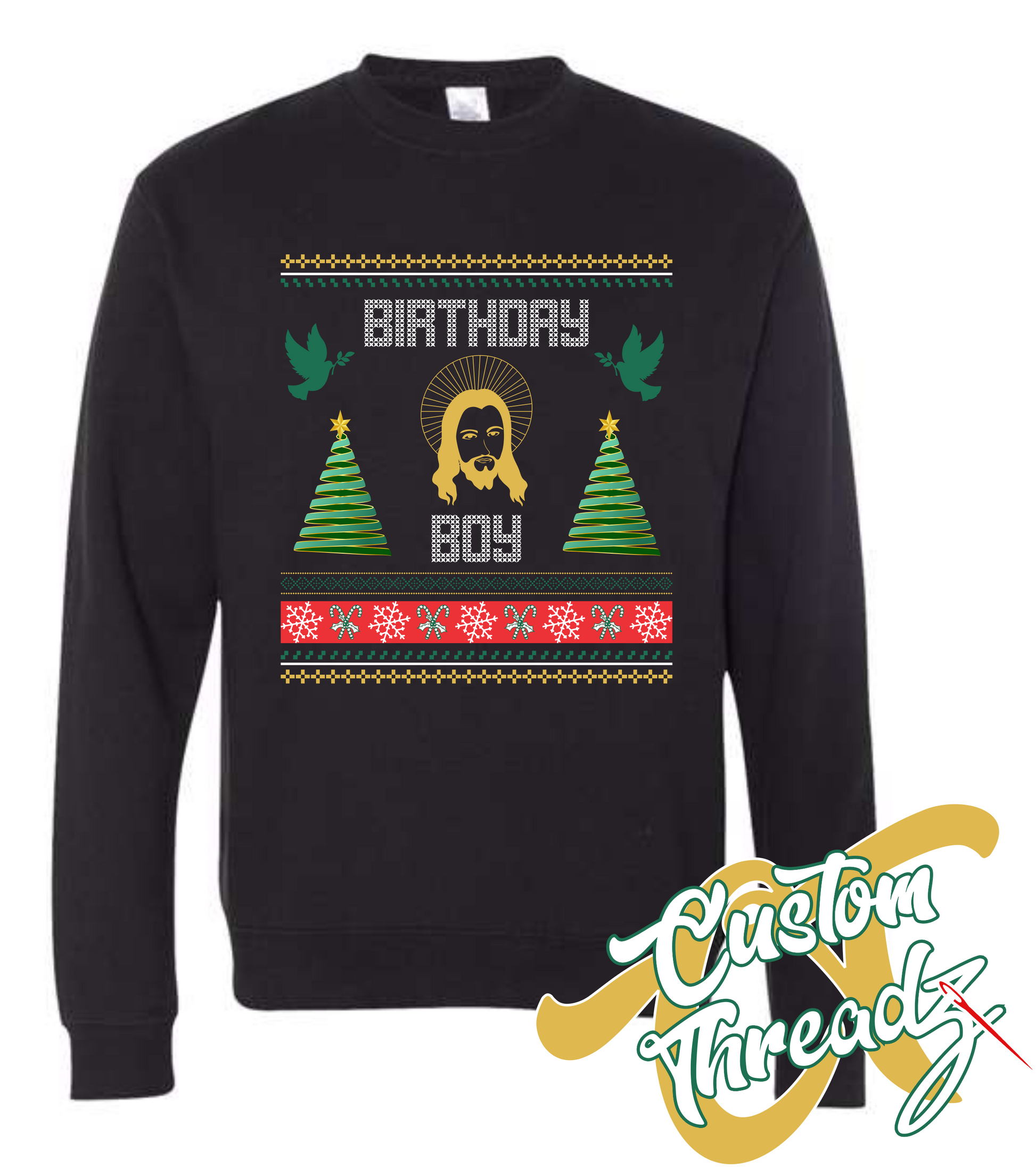 black crewneck sweatshirt christmas birthday boy design