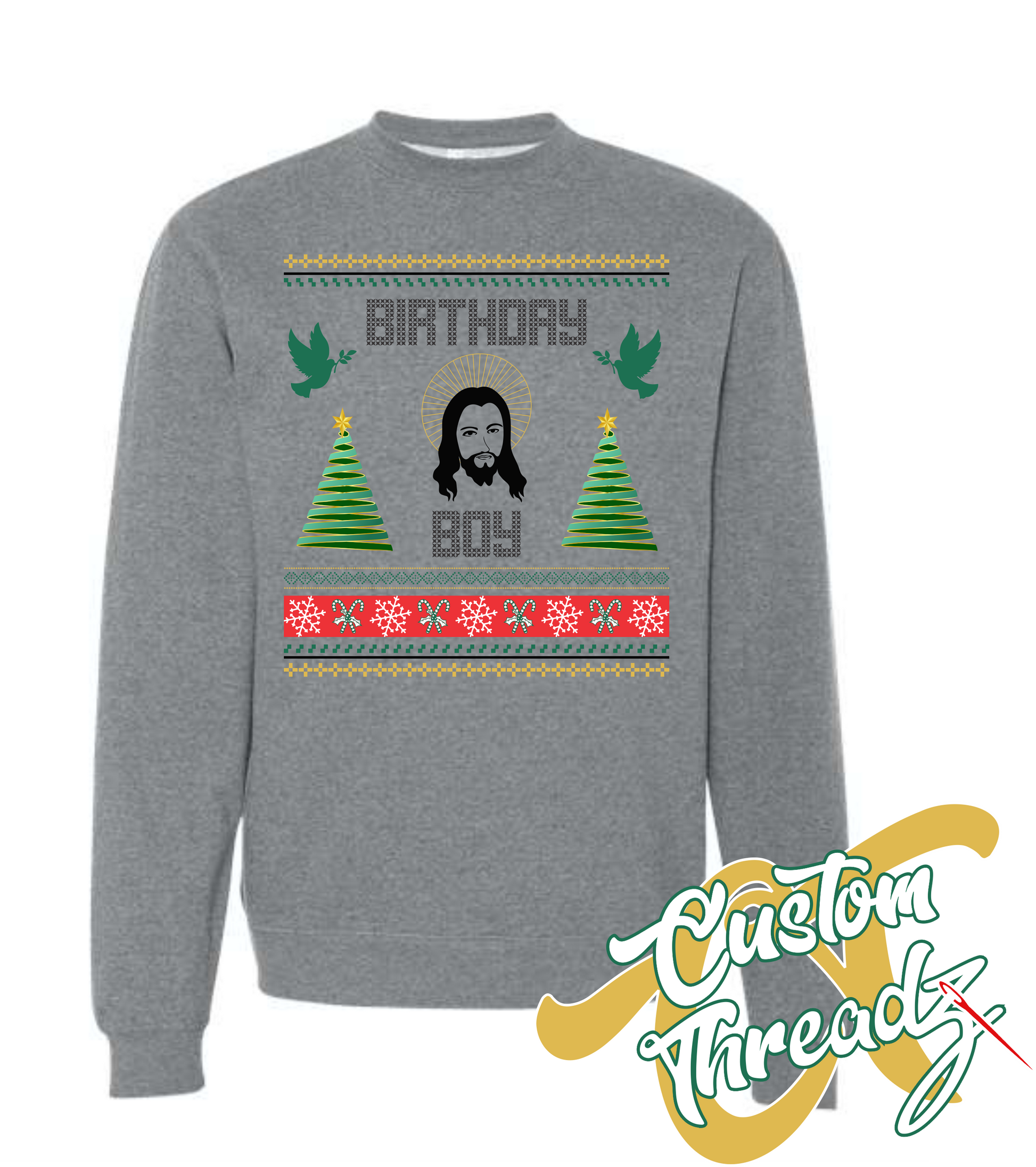 gunmetal heather crewneck sweatshirt christmas birthday boy design
