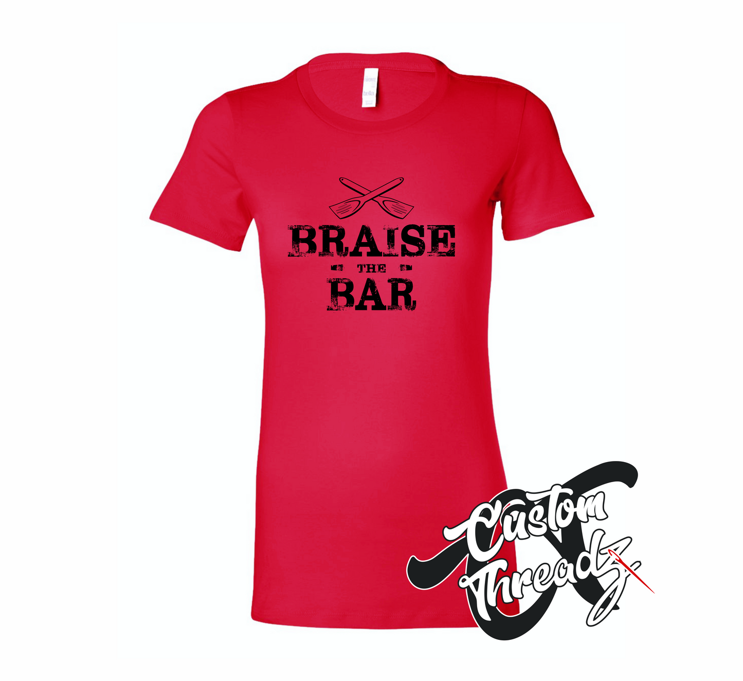 red womens tee with braise the bar summertime DTG printed design