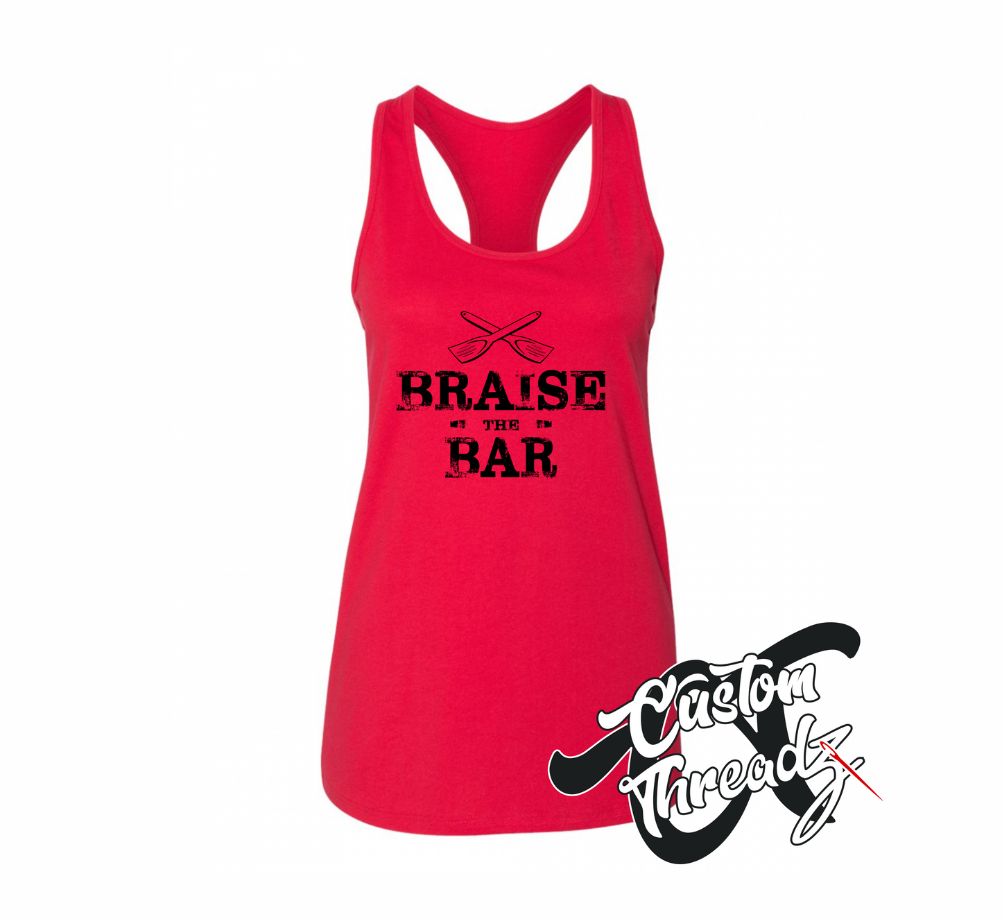 red womens tank top with braise the bar summertime DTG printed design