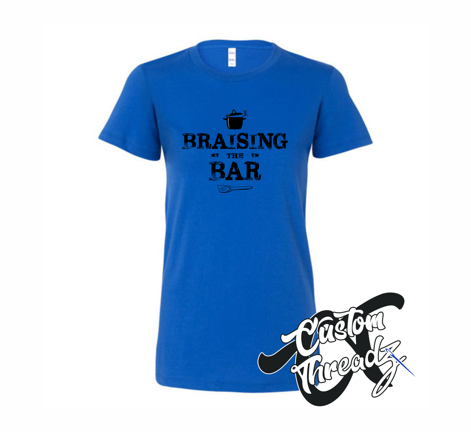 royal blue womens tee with braising the bar summertime DTG printed design