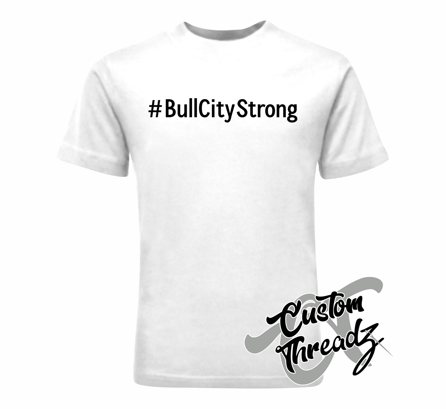 white tee with # bull city strong durham nc DTG printed design