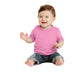 smiling baby in port & company infant core cotton tee candy pink