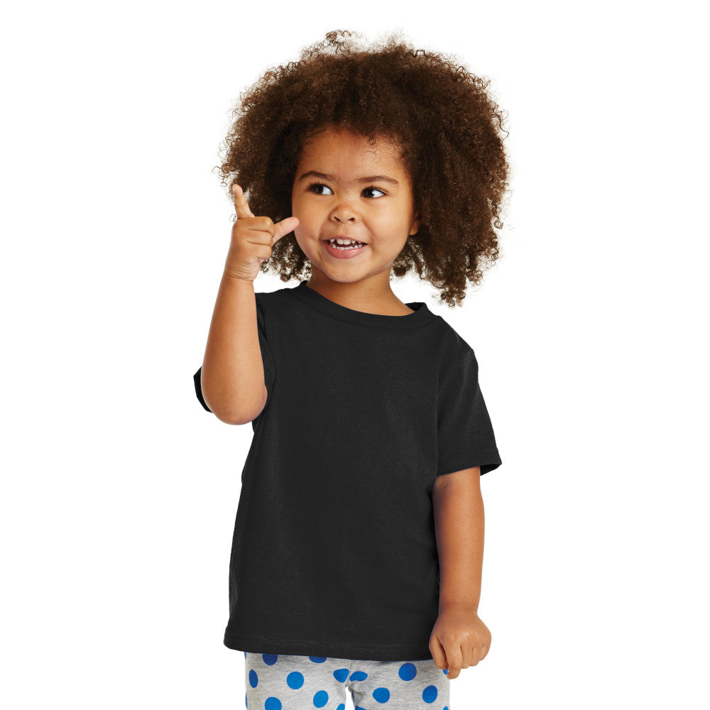 smiling child in port & company toddler core cotton tee jet black
