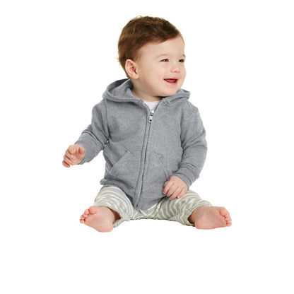 smiling baby in port & company infant full zip hoodie athletic heather