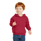 smiling child in port & company toddler hoodie red