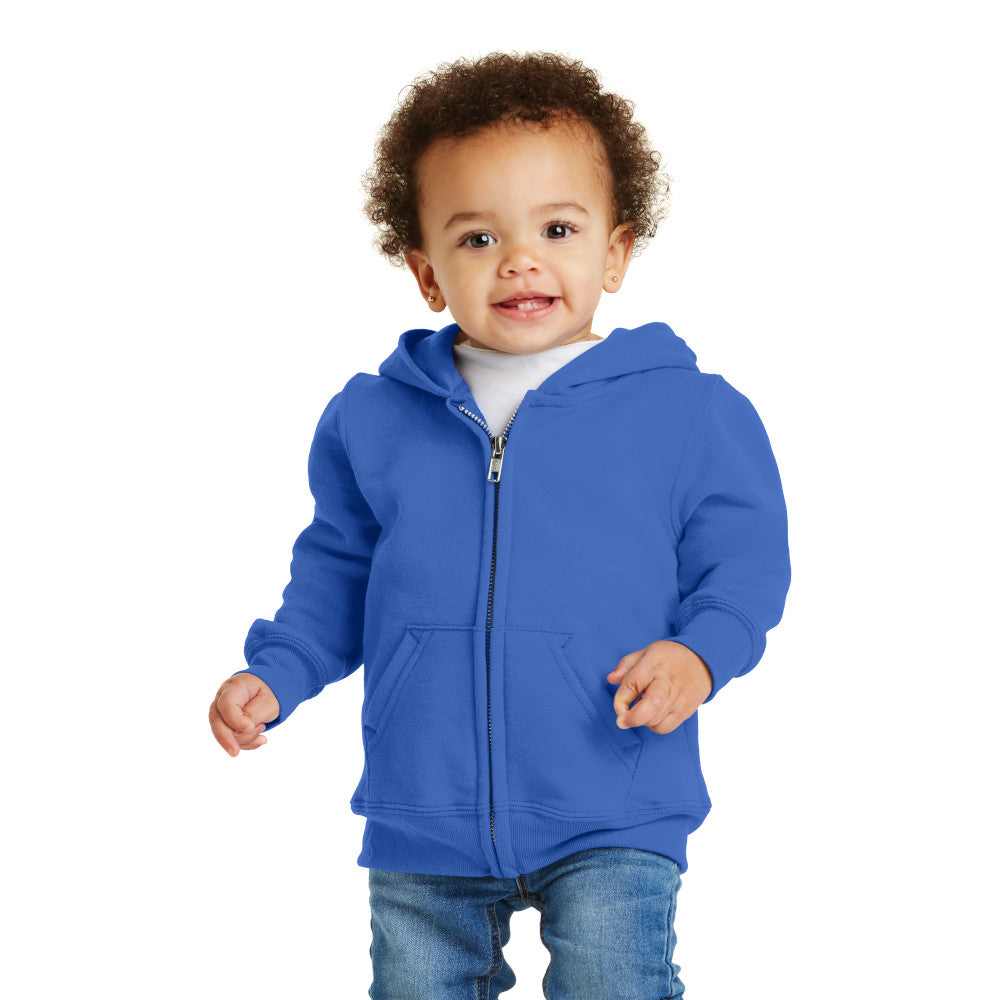 smiling child in port & company toddler full zip hoodie royal