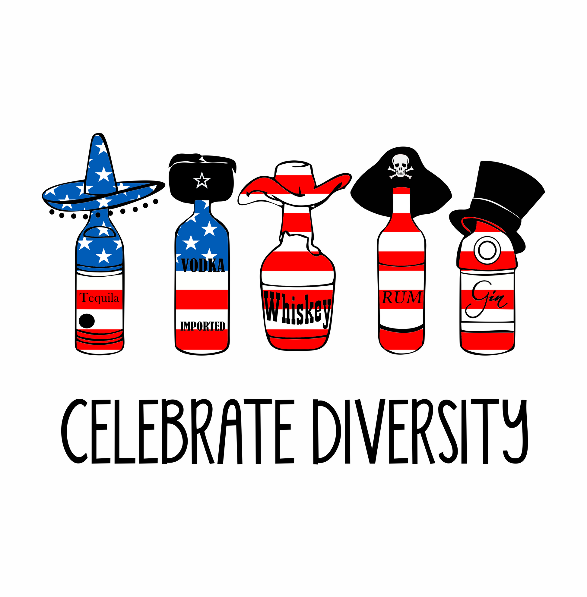 celebrate diversity american flag DTG design graphic