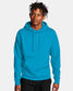 model wearing champion powerblend hooded sweatshirt tempo teal blue