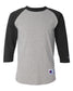 champion adult 3/4-quarter sleeve raglan baseball tee oxford grey black