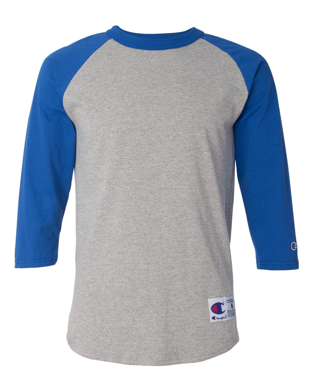 champion adult 3/4-quarter sleeve raglan baseball tee oxford grey team blue