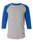champion adult 3/4-quarter sleeve raglan baseball tee oxford grey team blue
