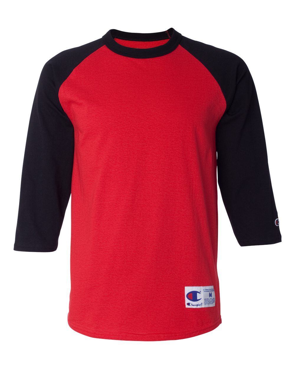 champion adult 3/4-quarter sleeve raglan baseball tee scarlet red black