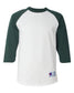 champion adult 3/4-quarter sleeve raglan baseball tee white dark green