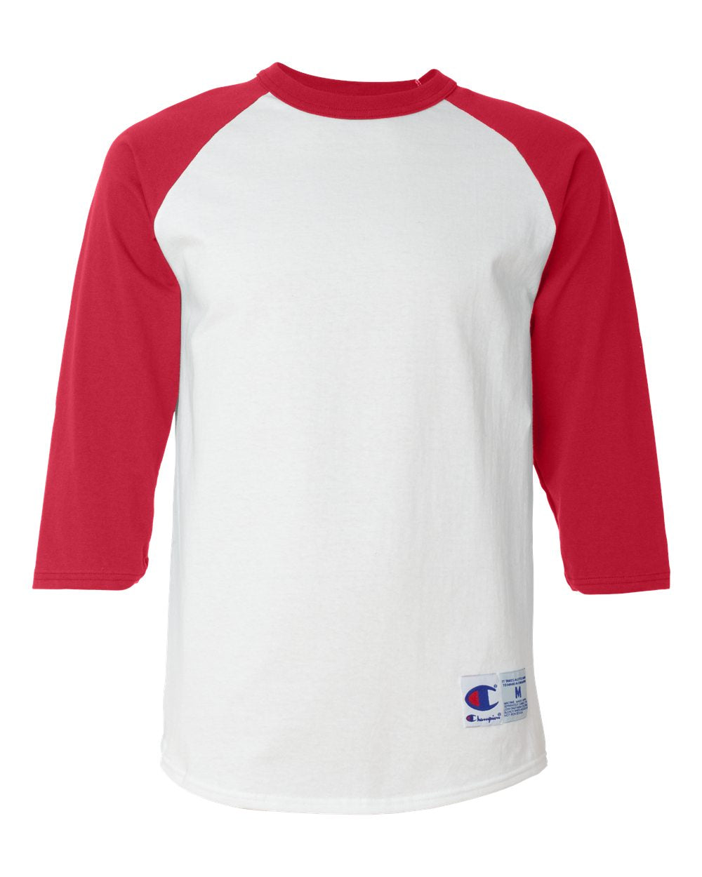champion adult 3/4-quarter sleeve raglan baseball tee white scarlet red