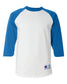 champion adult 3/4-quarter sleeve raglan baseball tee white team blue