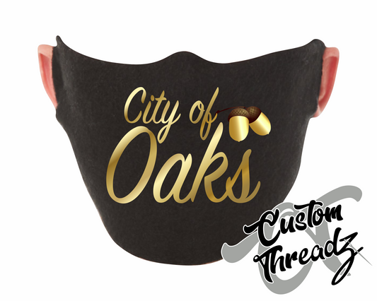 black face mask with city of oaks DTG printed