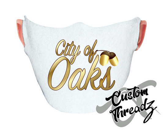 white face mask with city of oaks DTG printed