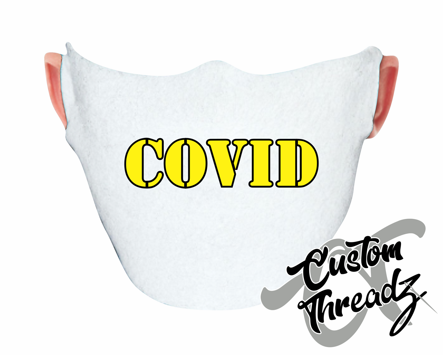 white face mask with covid DTG printed