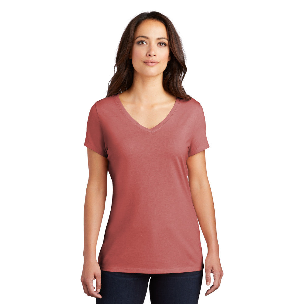 model in district womens perfect tri v-neck tee blush frost
