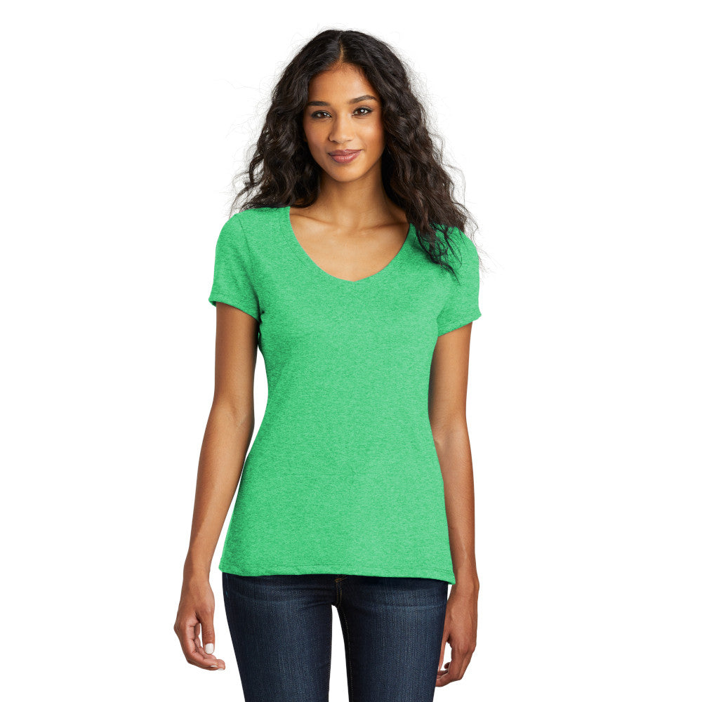 model in district womens perfect tri v-neck tee green frost