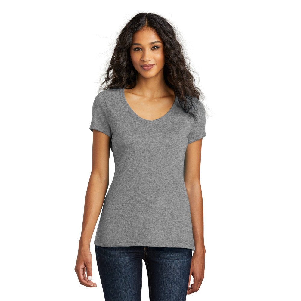 model in district womens perfect tri v-neck tee grey frost
