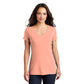 model in district womens perfect tri v-neck tee heathered dusty peach
