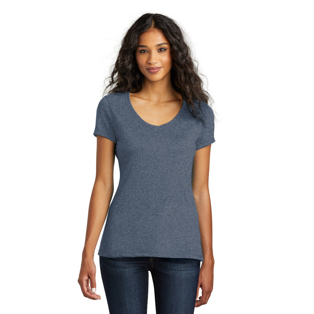model in district womens perfect tri v-neck tee navy frost
