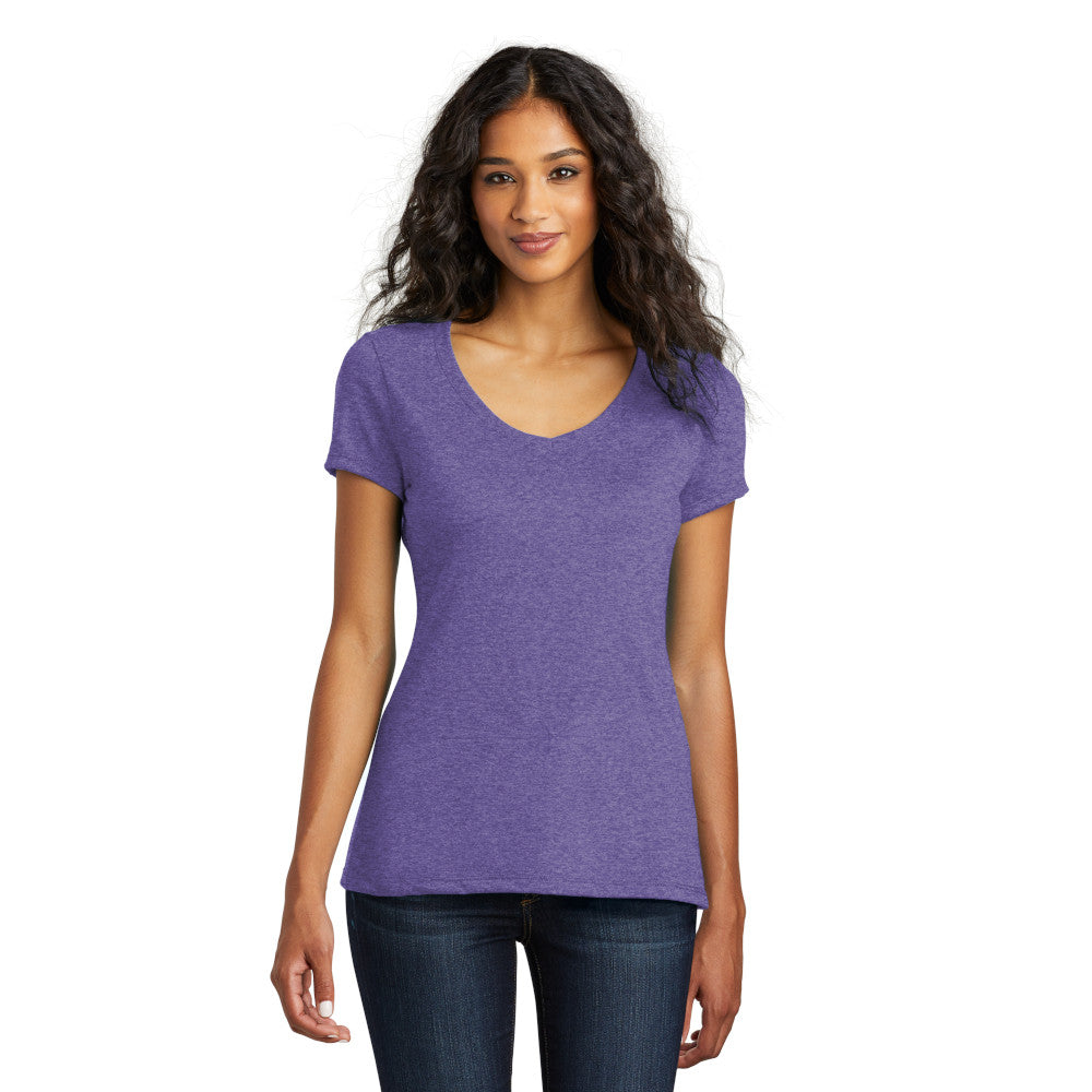 model in district womens perfect tri v-neck tee purple frost