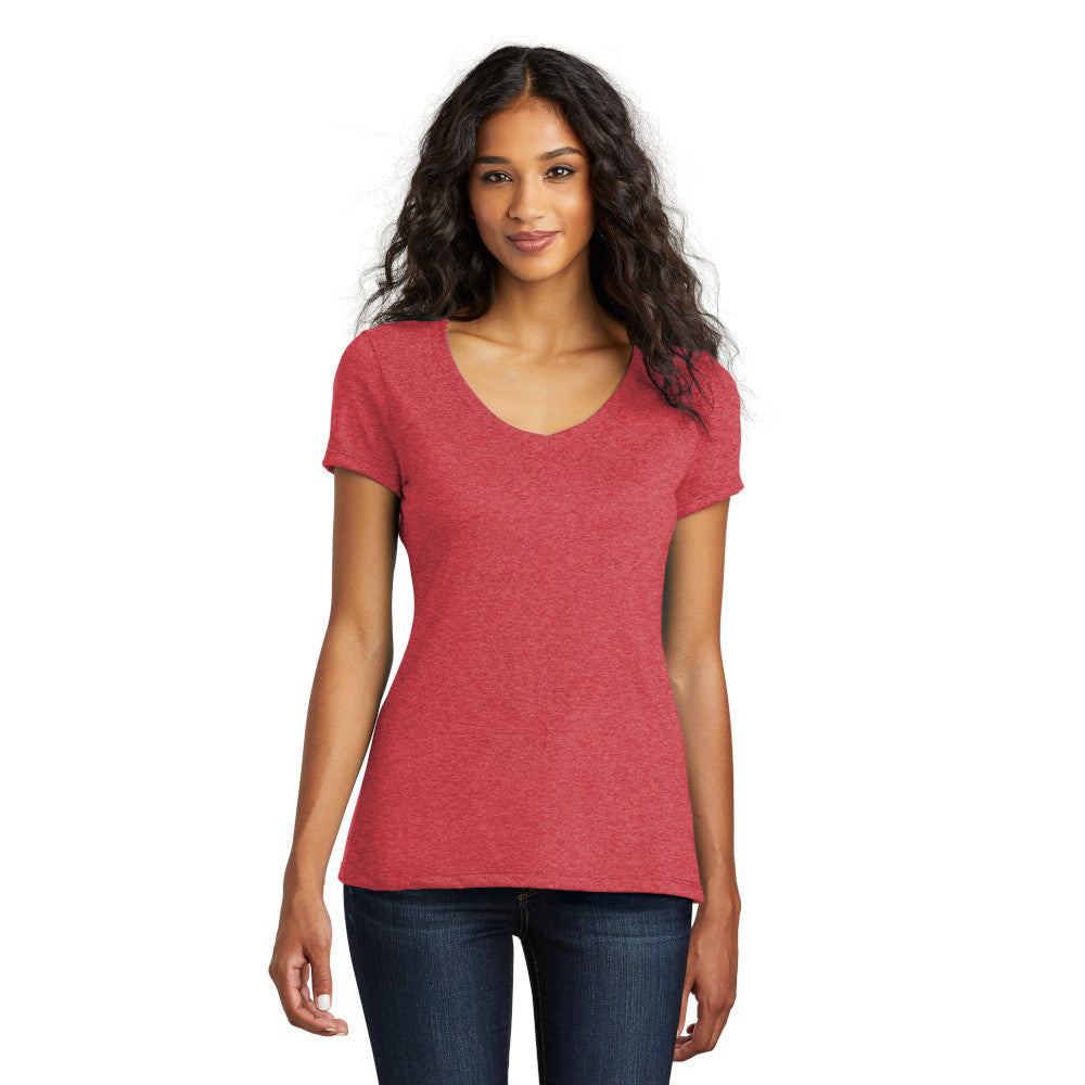 model in district womens perfect tri v-neck tee red frost