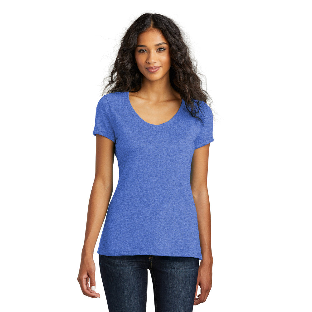 model in district womens perfect tri v-neck tee royal frost