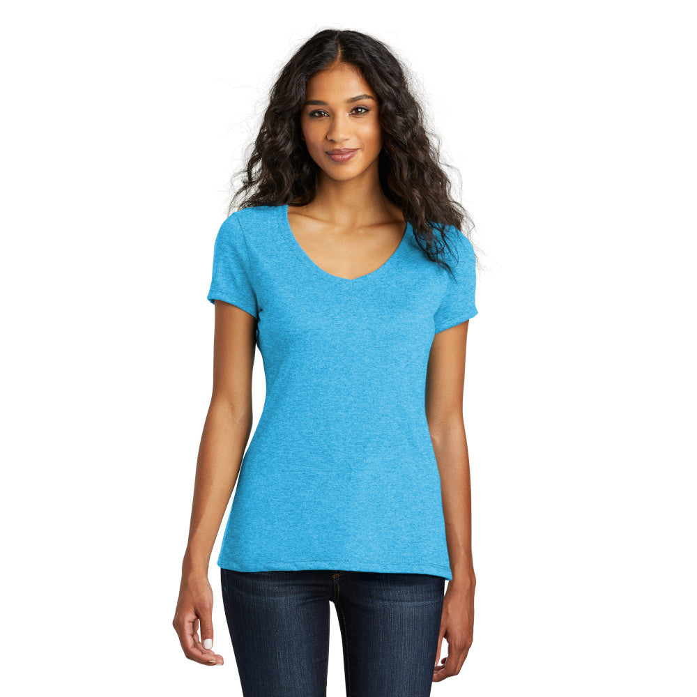 model in district womens perfect tri v-neck tee turquoise frost