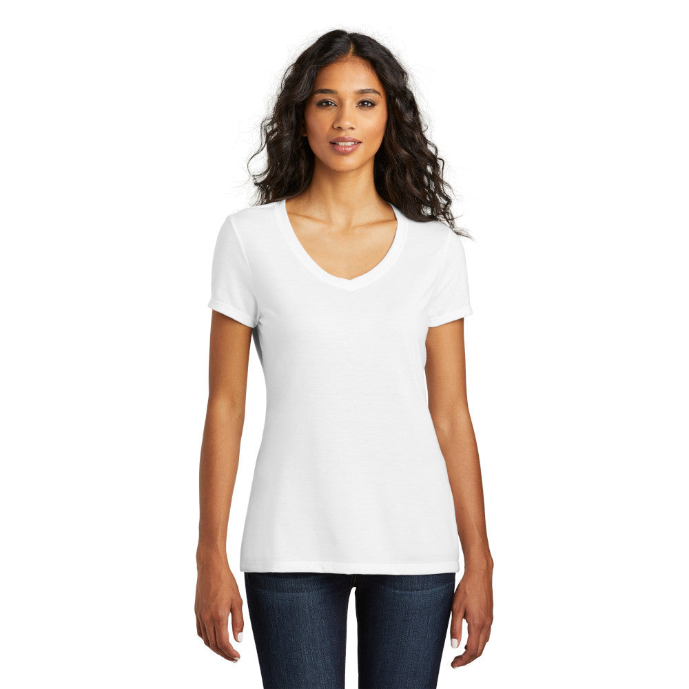 model in district womens perfect tri v-neck tee white
