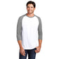 model in district perfect tri 3/4 sleeve raglan tee grey frost white